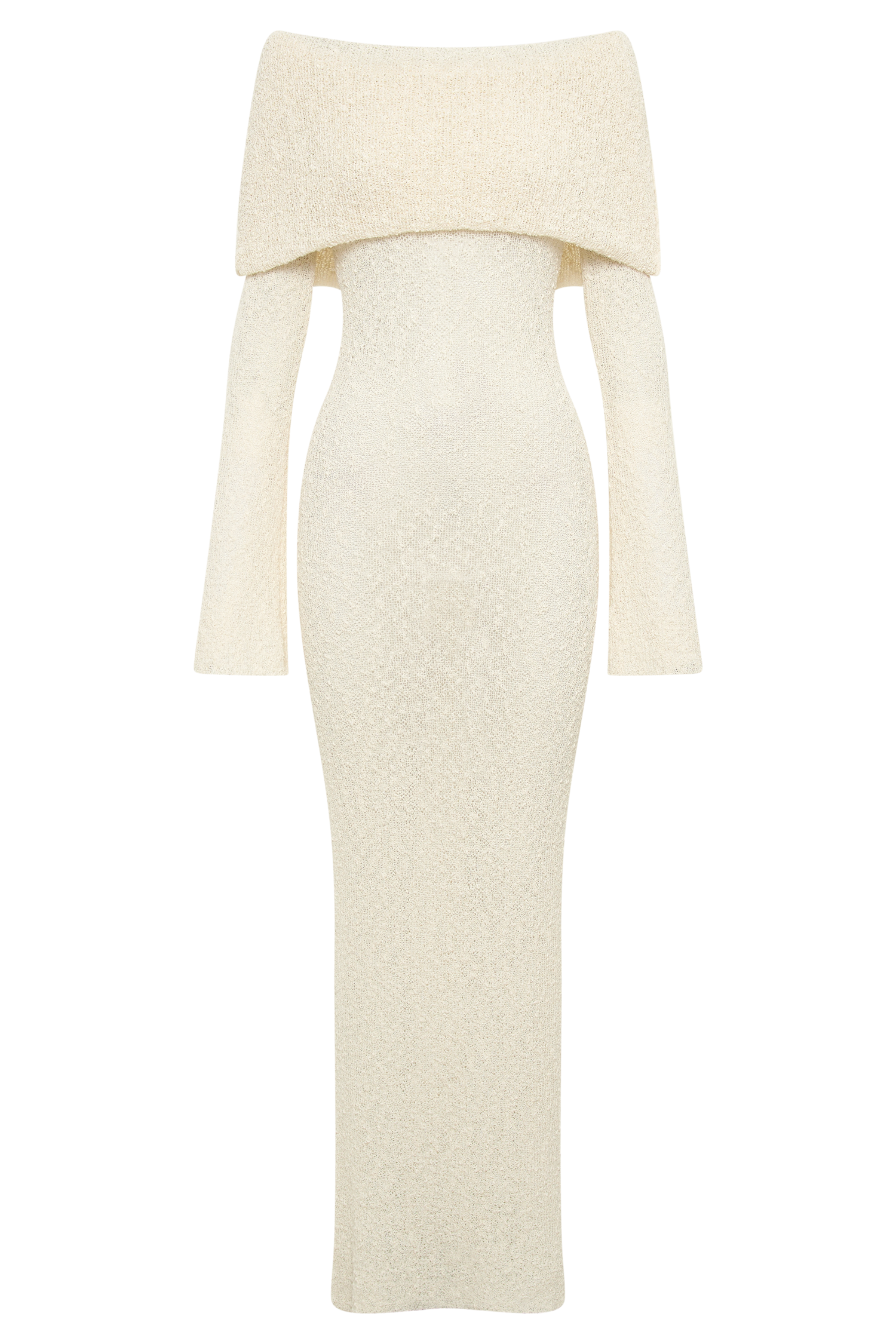 marisol off shoulder boucle maxi dress - ivory Marisol Off Shoulder Boucle Maxi Dress - Ivory
