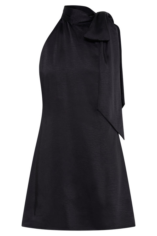 Aubriella Halter Mini Dress With Tie - Black
