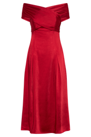 Sofie Off Shoulder Midi Dress - Red
