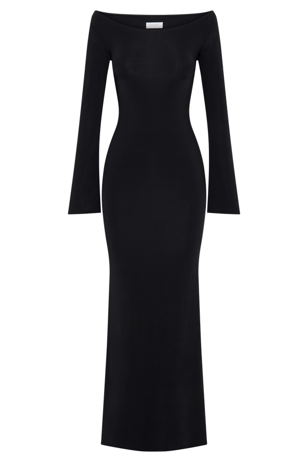 Millicent Slinky Long Sleeve Maxi Dress - Black