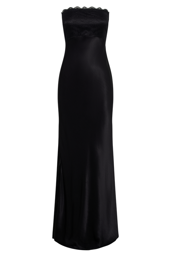 Darcie Strapless Satin Maxi Dress - Black