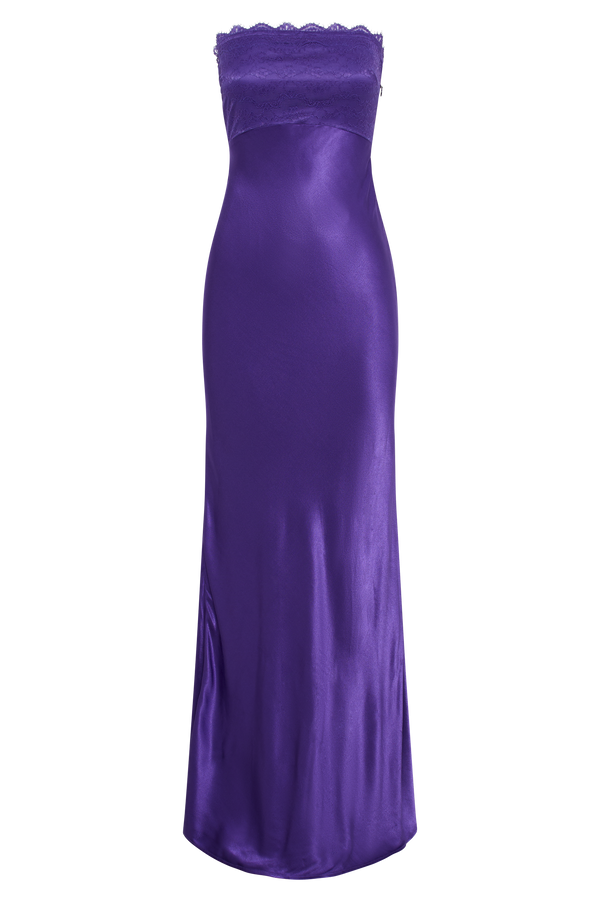 Darcie Strapless Satin Maxi Dress - Deep Purple