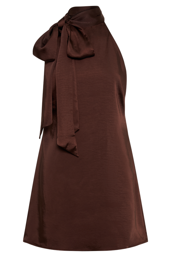 Aubriella Halter Mini Dress With Tie - Dark Chocolate