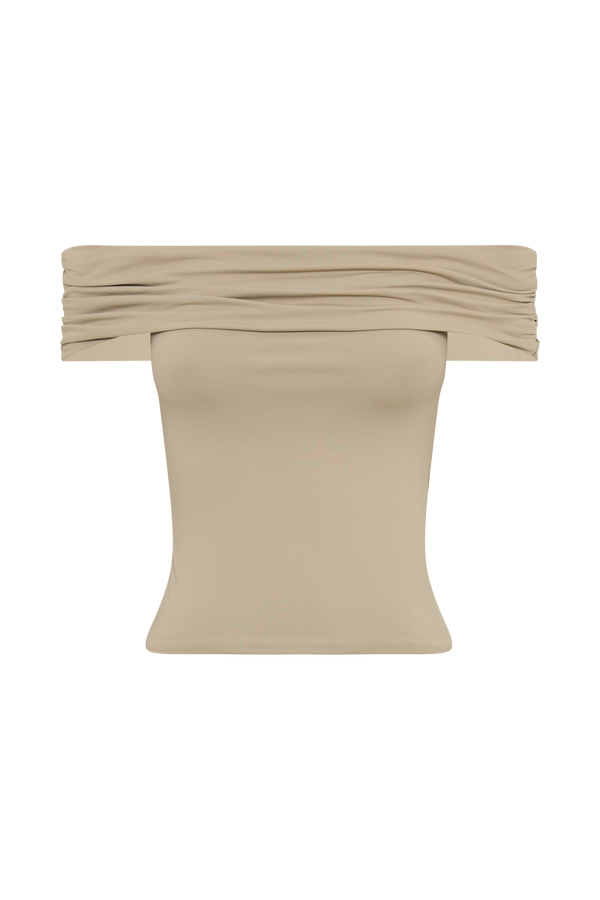 Meena Recycled Nylon Off Shoulder Top - Taupe