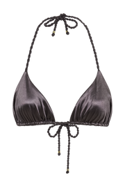 Sachi Triangle Bikini Top With Braided Ties - Gunmetal