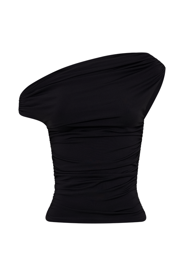 Alayna Slinky Ruched Top - Black