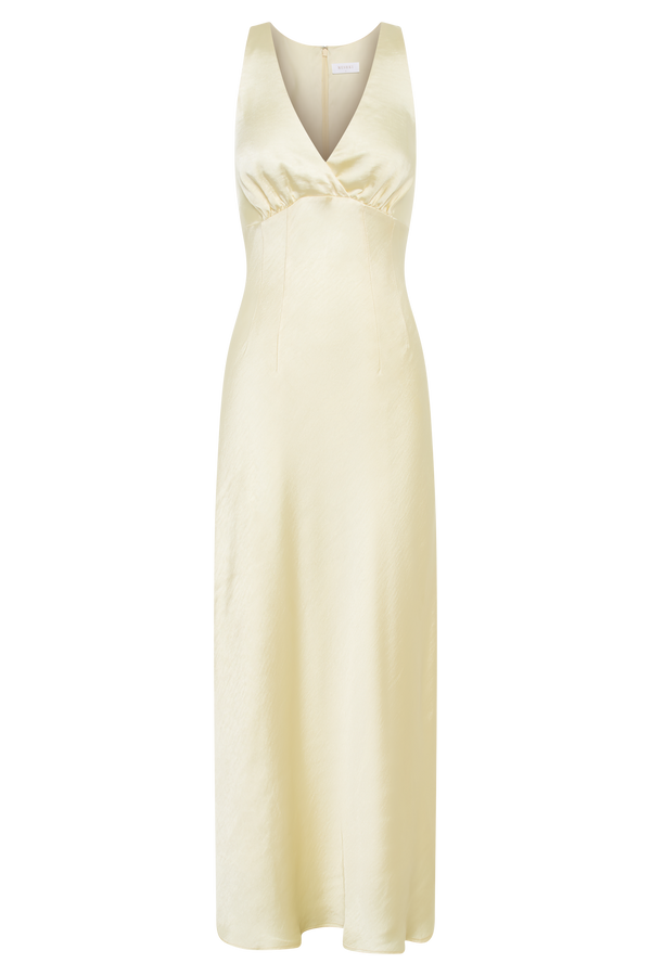Meghan Short Sleeve Satin Maxi Dress - Lemon Sorbet