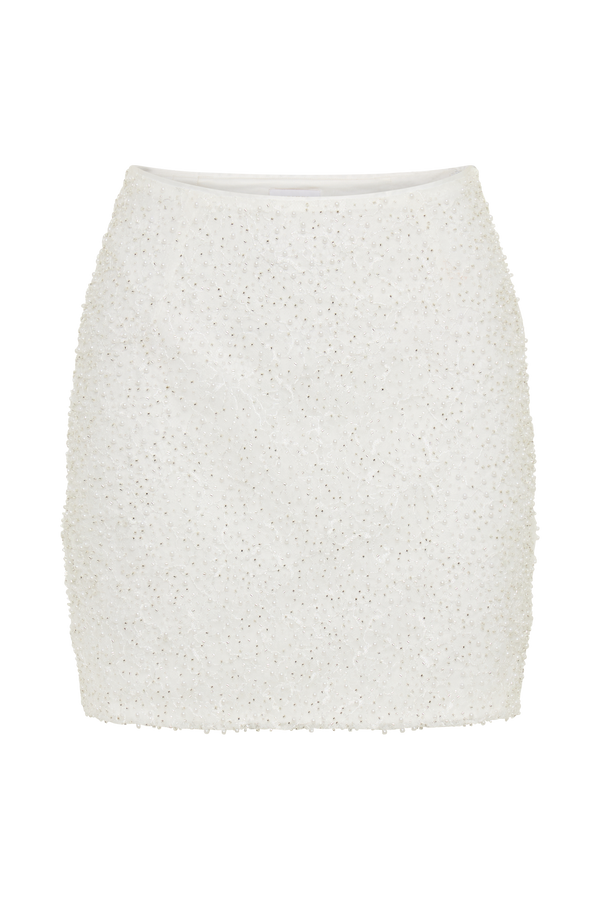 Skylar Pearl Beaded Mini Skirt - White