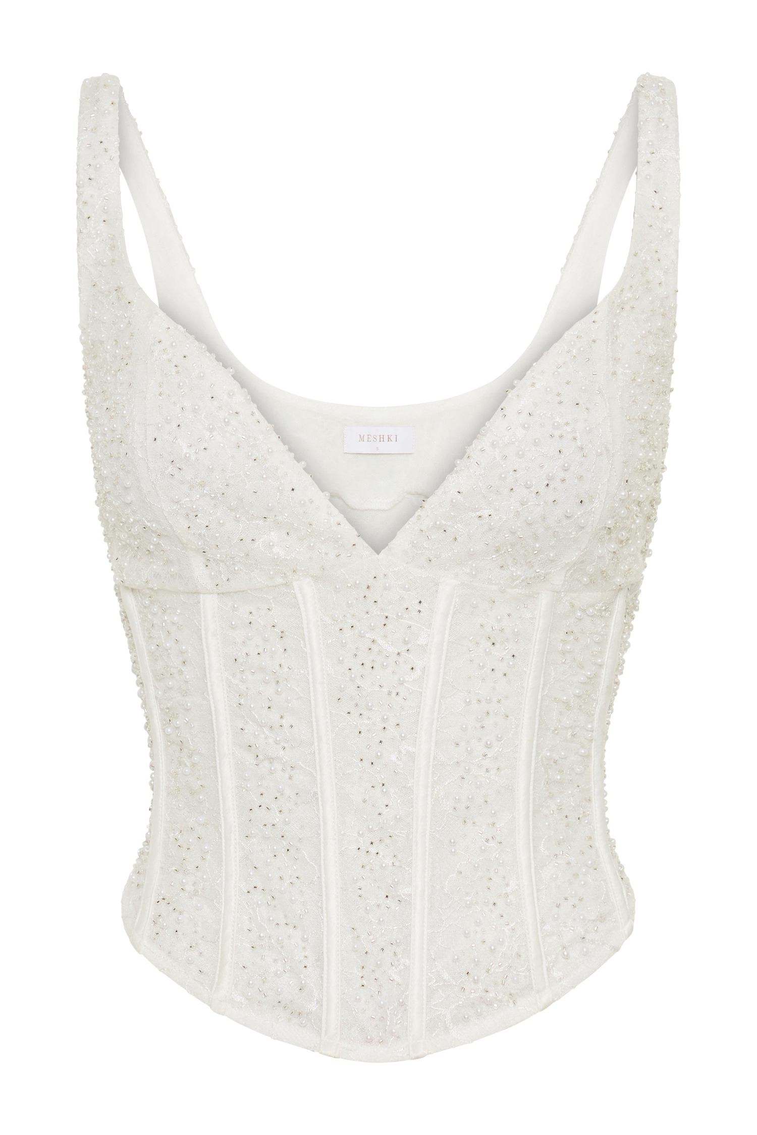 Elsie Pearl Beaded Bustier Top White MESHKI - Main Image