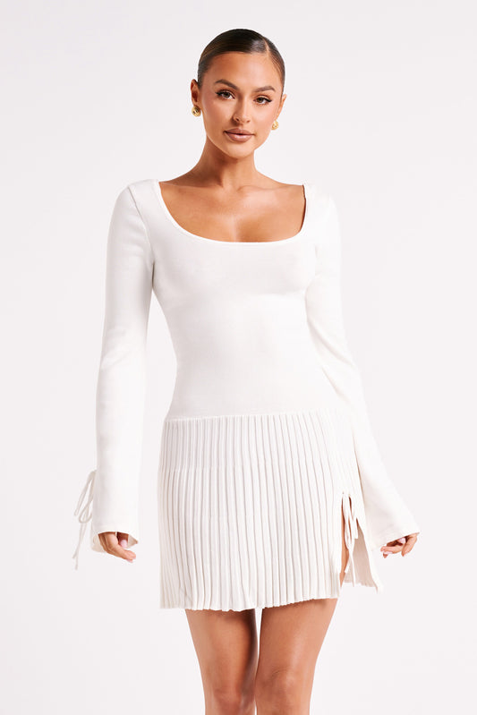 Britney Long Sleeve Knit Mini Dress - White