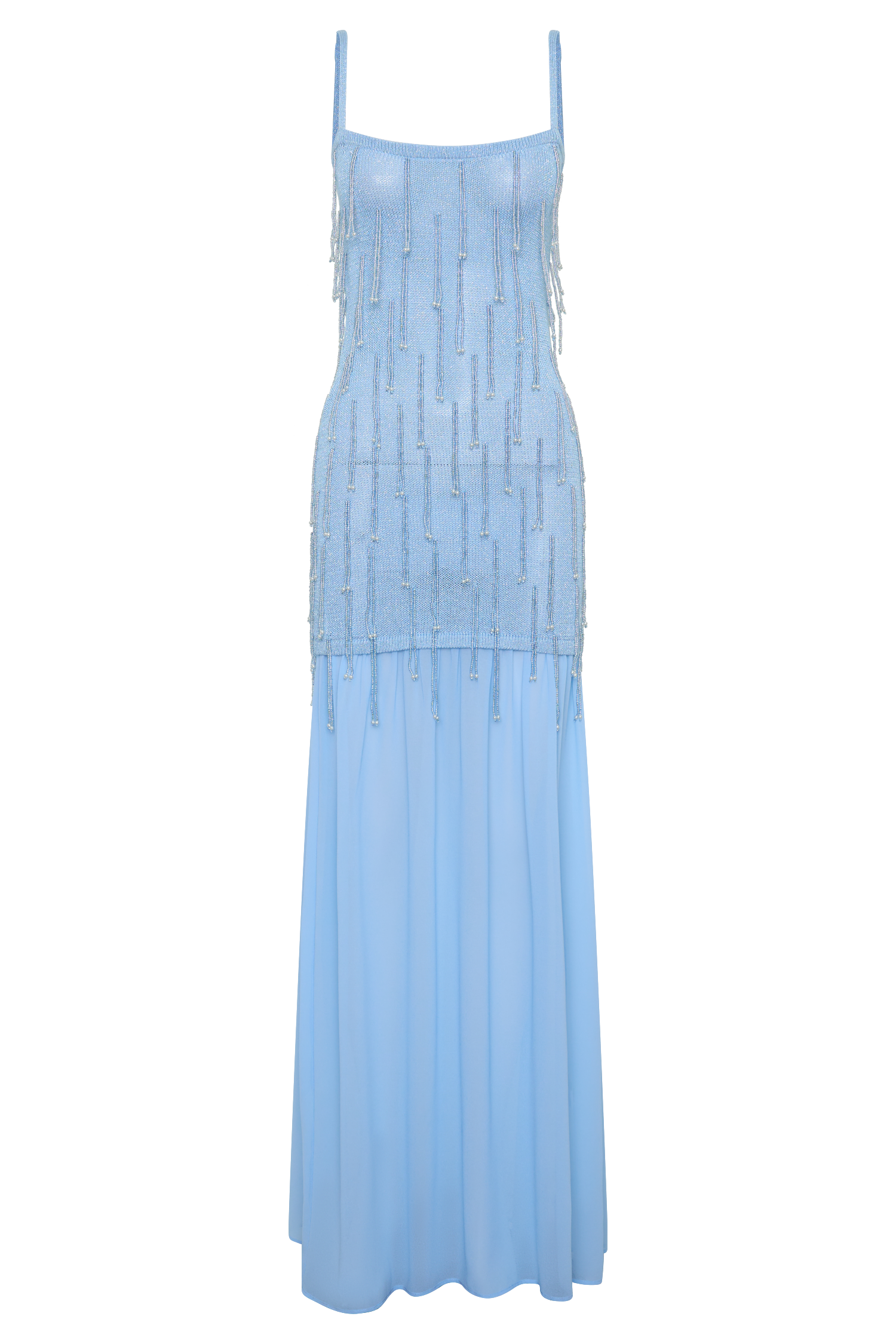 Belinda Beaded Knit & Chiffon Maxi Dress - Light Blue #7