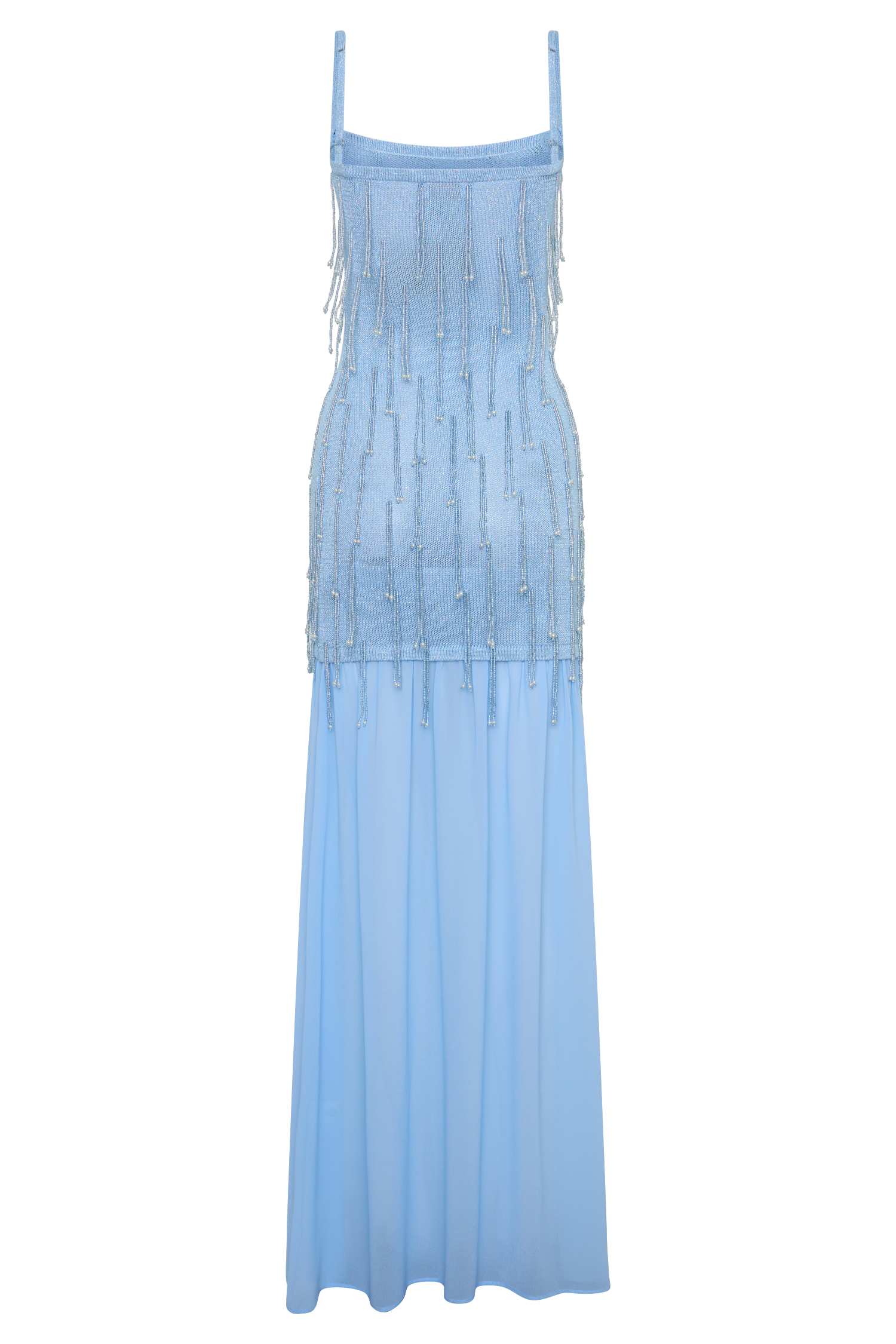 Belinda Beaded Knit & Chiffon Maxi Dress - Light Blue #6