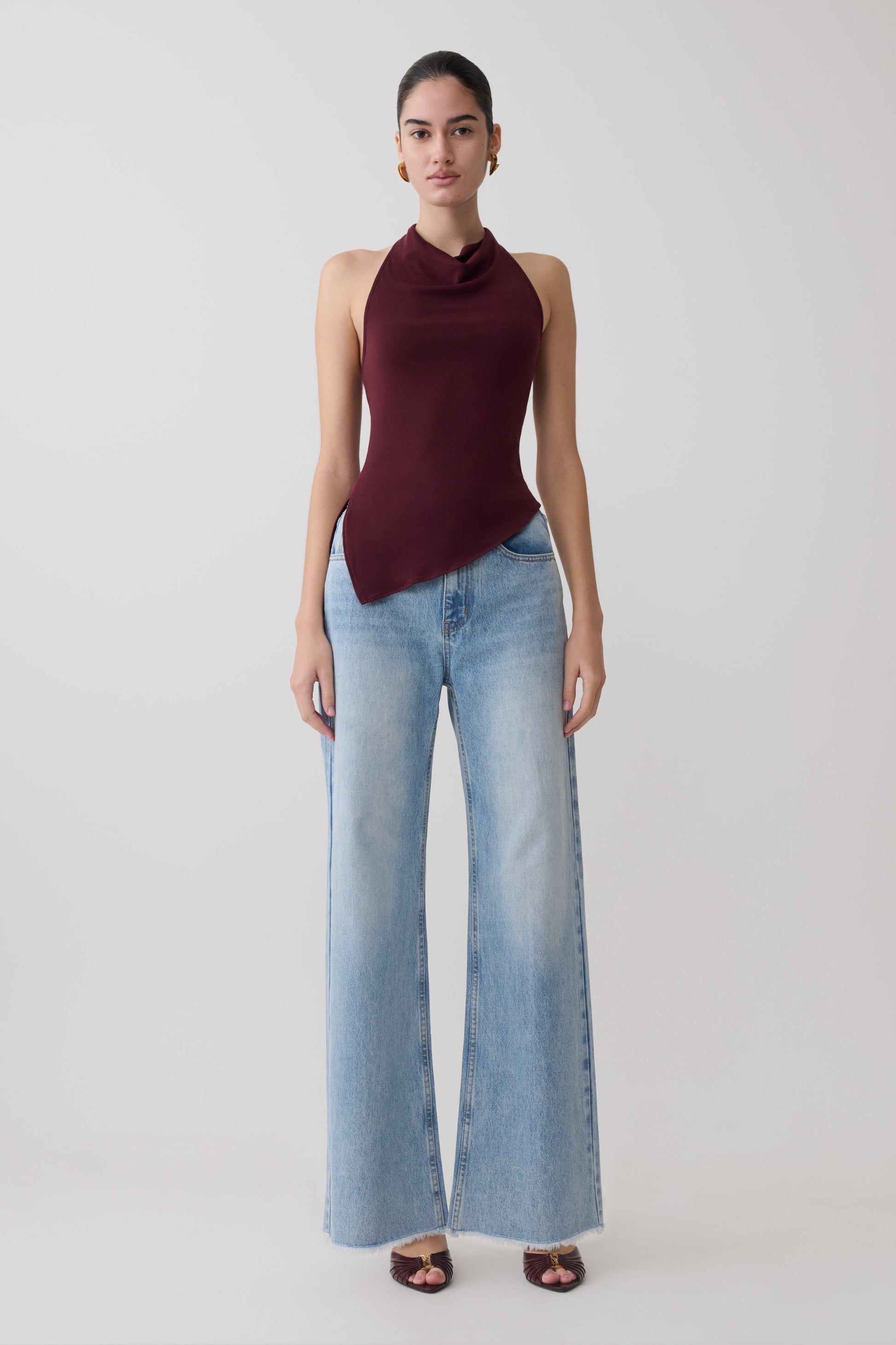 Clea Relaxed Sheer Halter Top - Burgundy #7