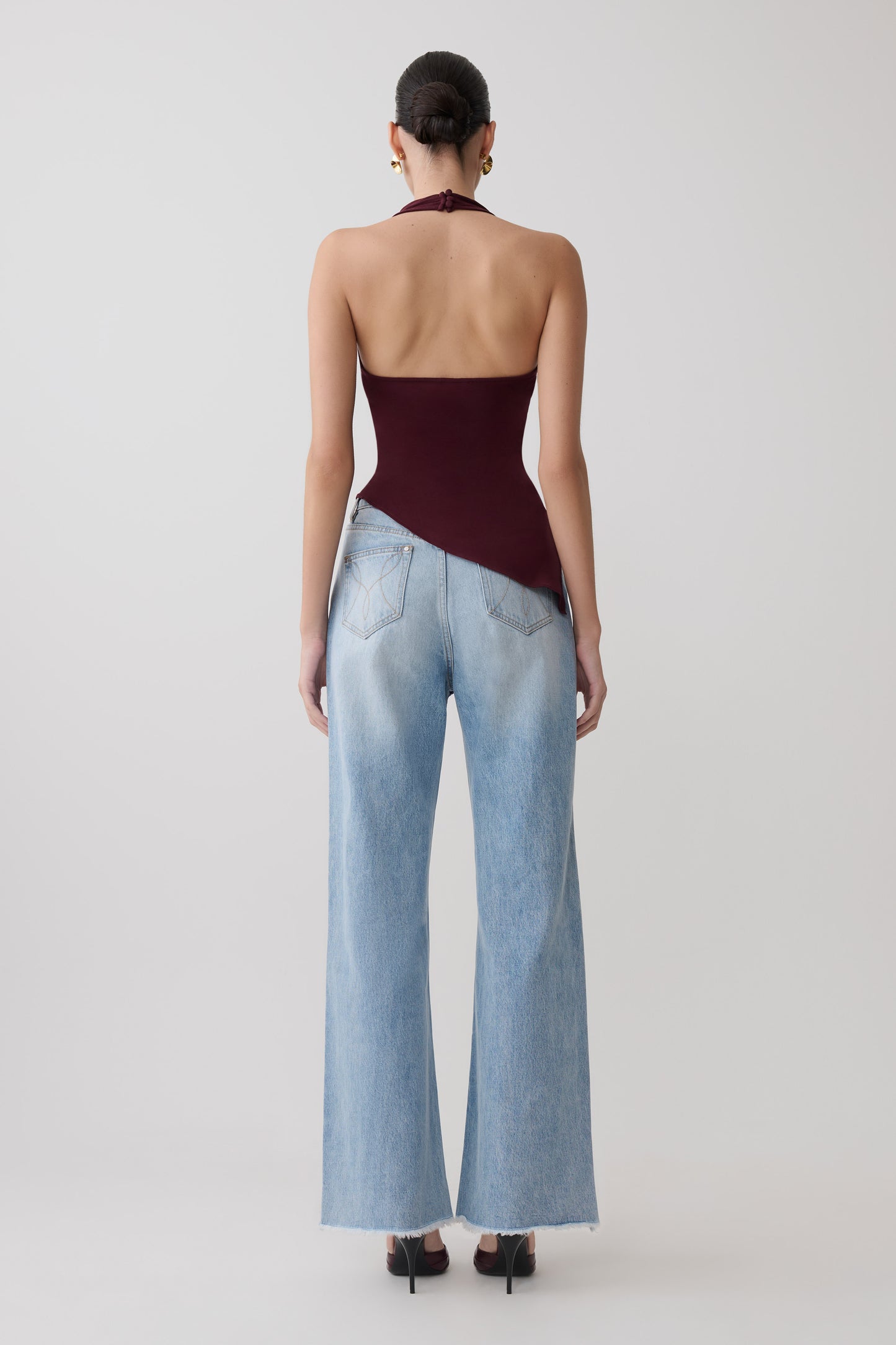 Clea Relaxed Sheer Halter Top - Burgundy
