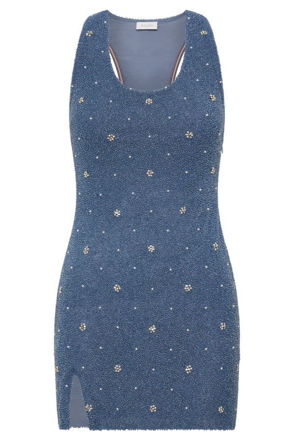 Laurel Beaded Micro Mini Dress With Racerback - Blue