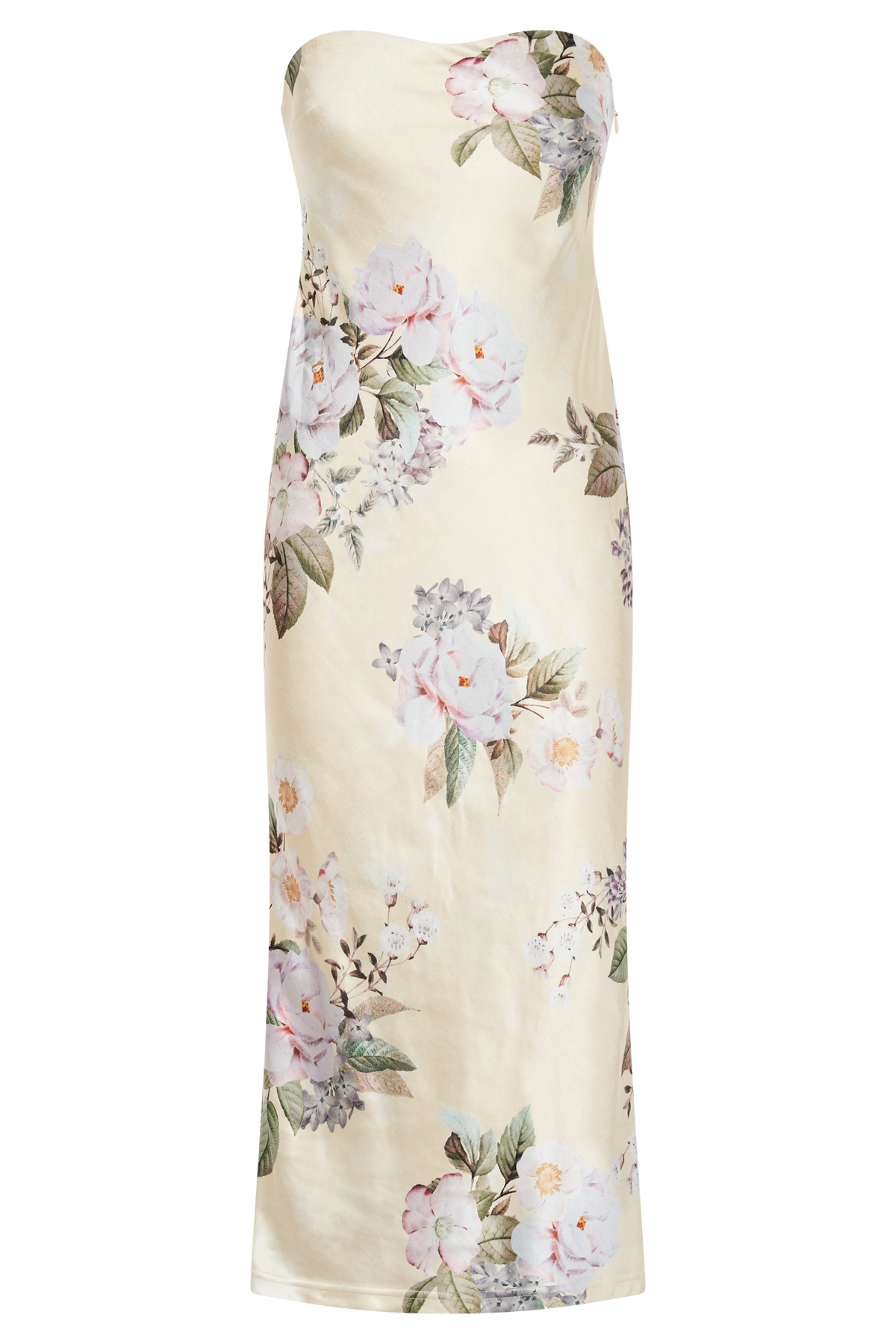 Tyler Strapless Satin Midi Dress - Lemon Floral Print #7