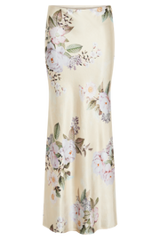 Karley Floral Satin Midi Skirt - Lemon Floral Print
