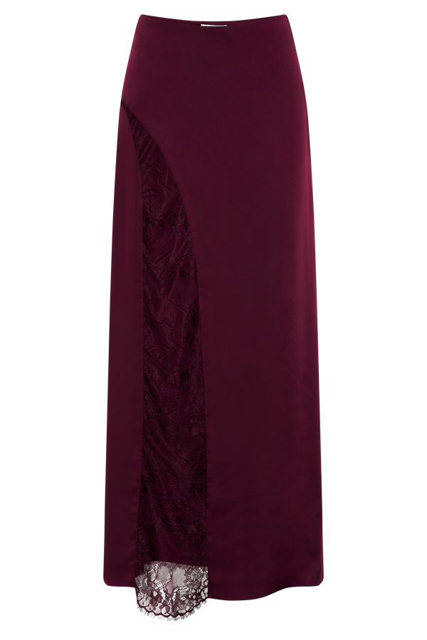 Luella Satin Lace Maxi Skirt - Plum