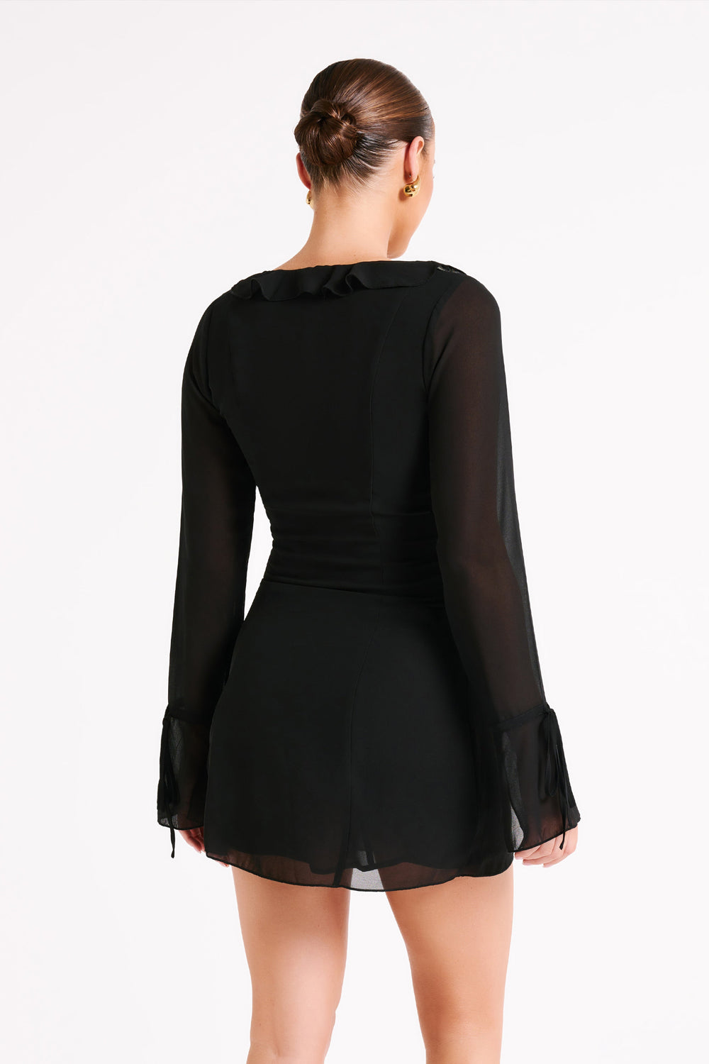 Deja Long Sleeve Chiffon Mini Dress - Black