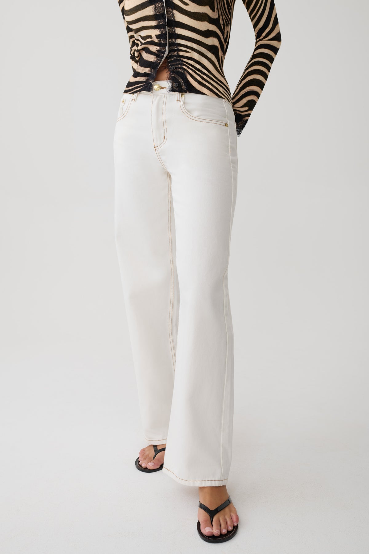 Mannon Mid Rise Denim Jeans - White #4