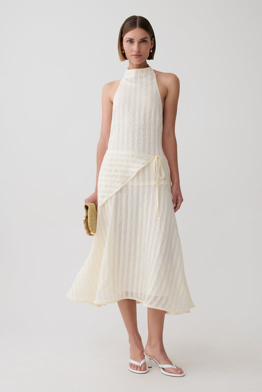 Darline Striped Halter Midi Dress - Ivory