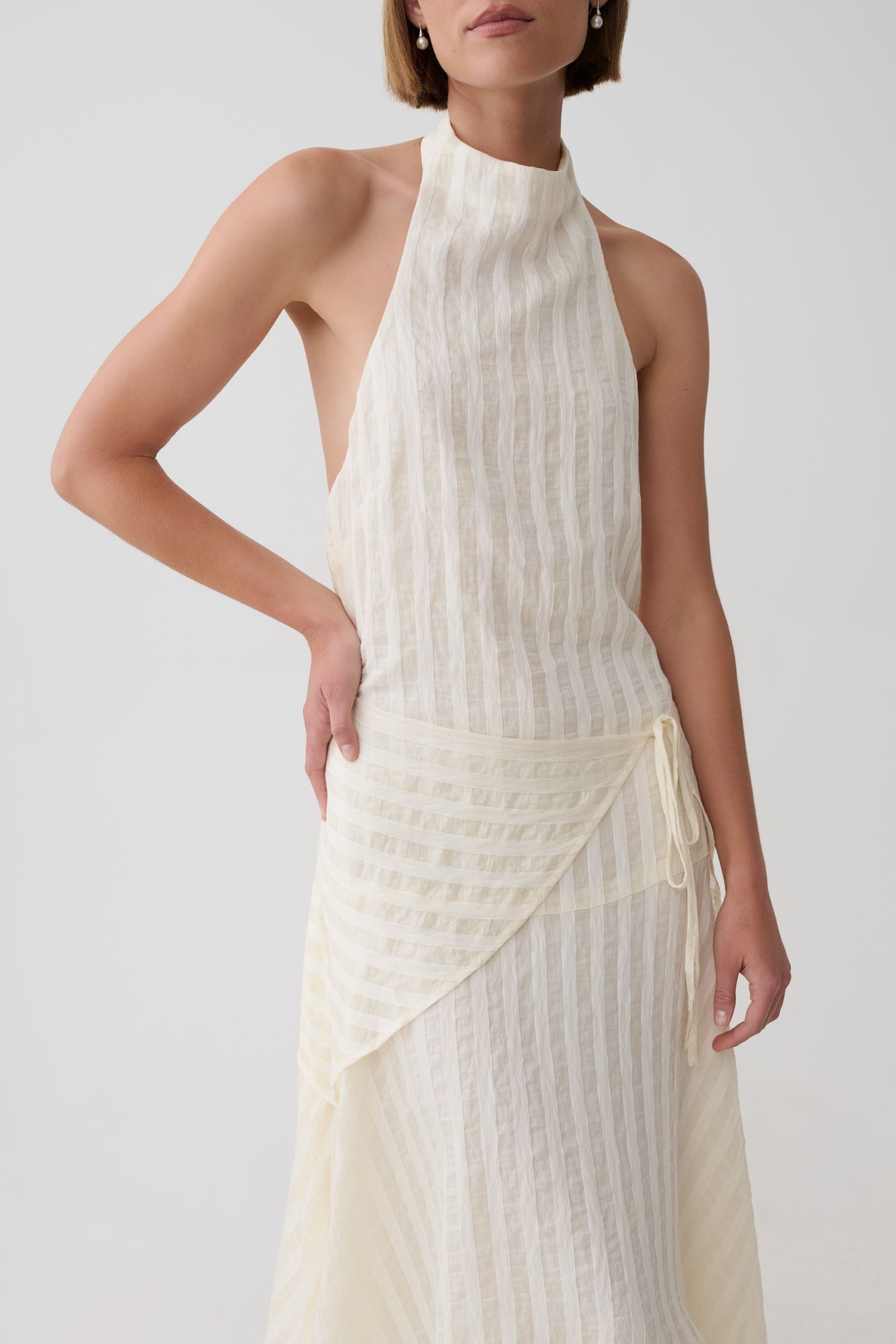 Darline Striped Halter Midi Dress - Ivory