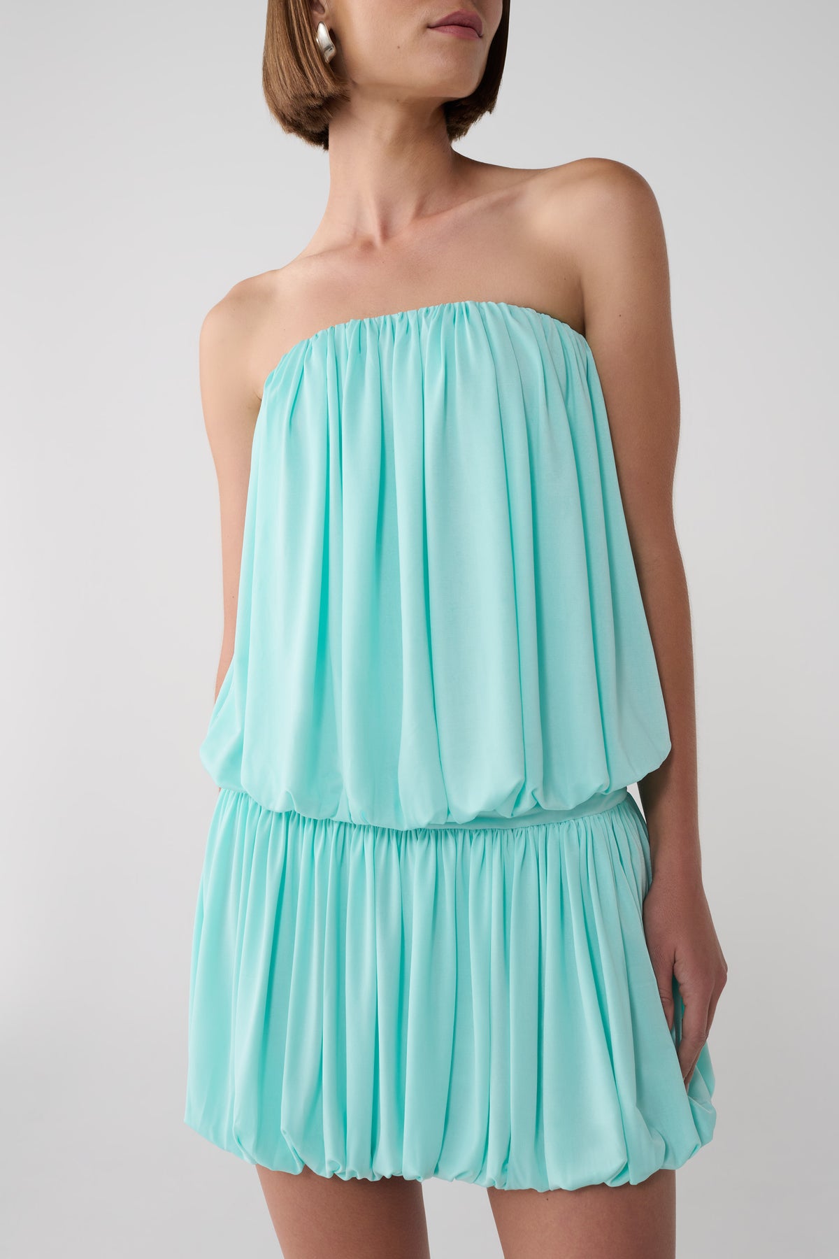 Safiya Strapless Gathered Bubble Mini Dress - Aqua Blue #6