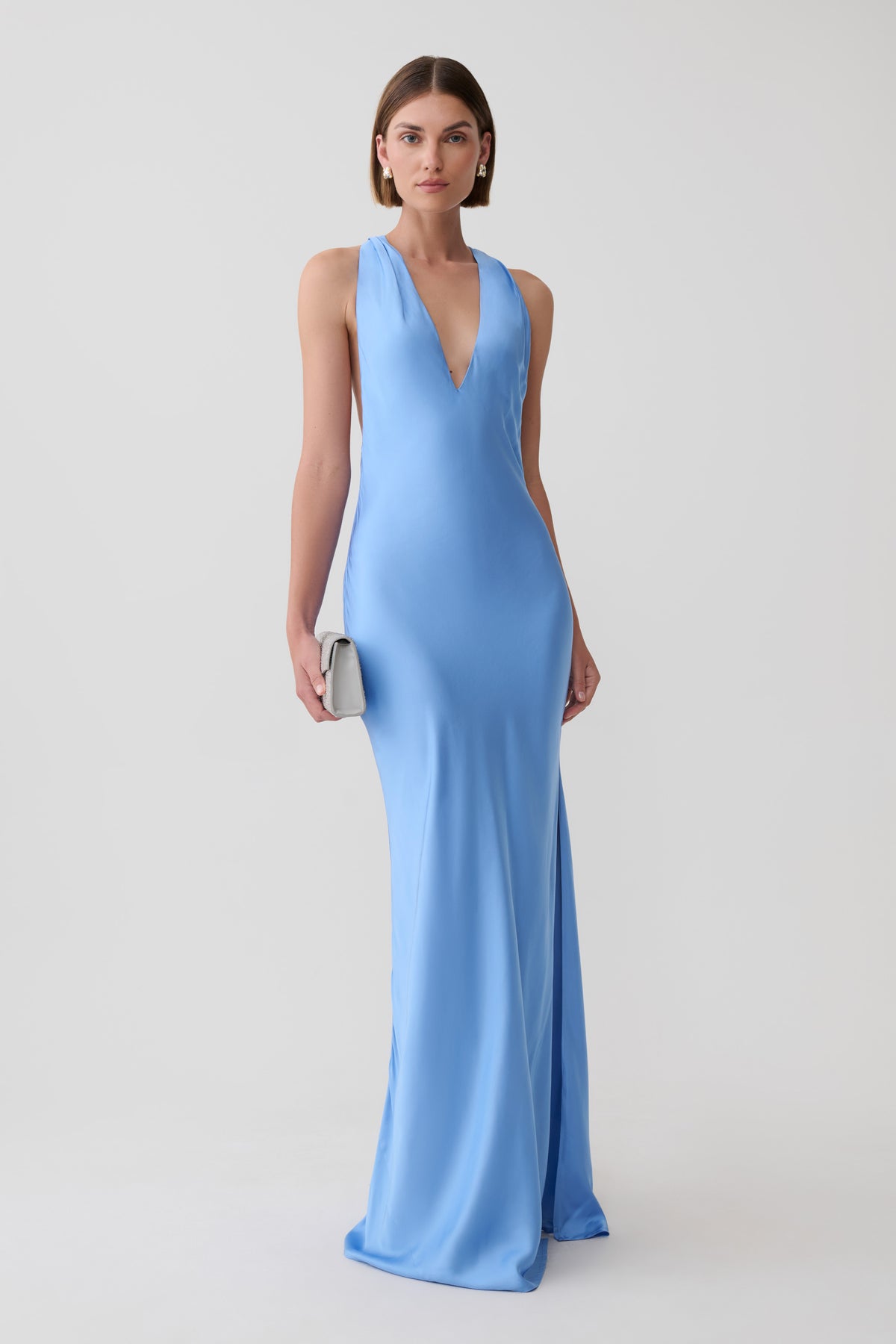 Winnie Halter Satin Maxi Dress With Hardware - Cornflower Blue