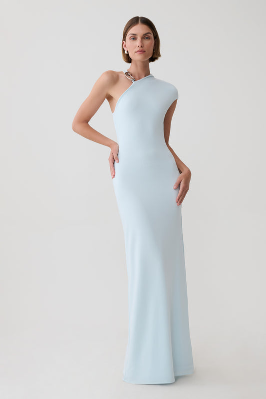 Oden Slinky Maxi Dress With Hardware - Sky Blue