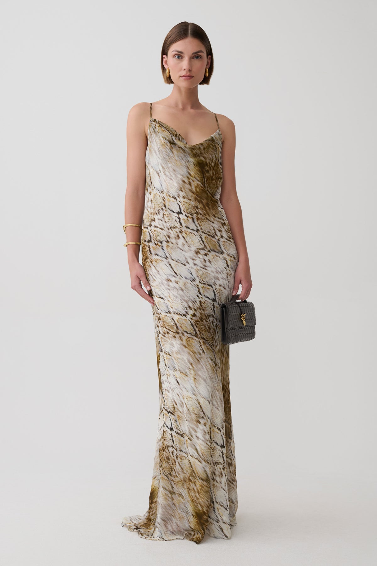 Zoe Cowl Front Printed Maxi Dress - Snake Print