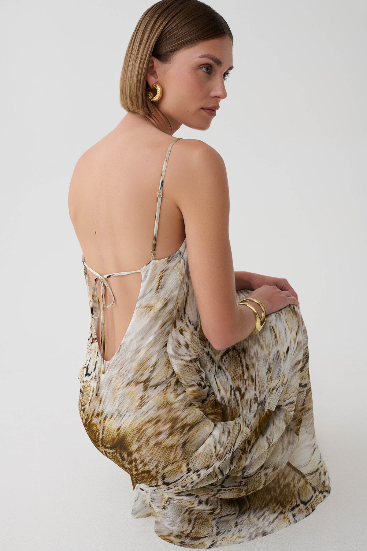Zoe Cowl Front Printed Maxi Dress - Snake Print