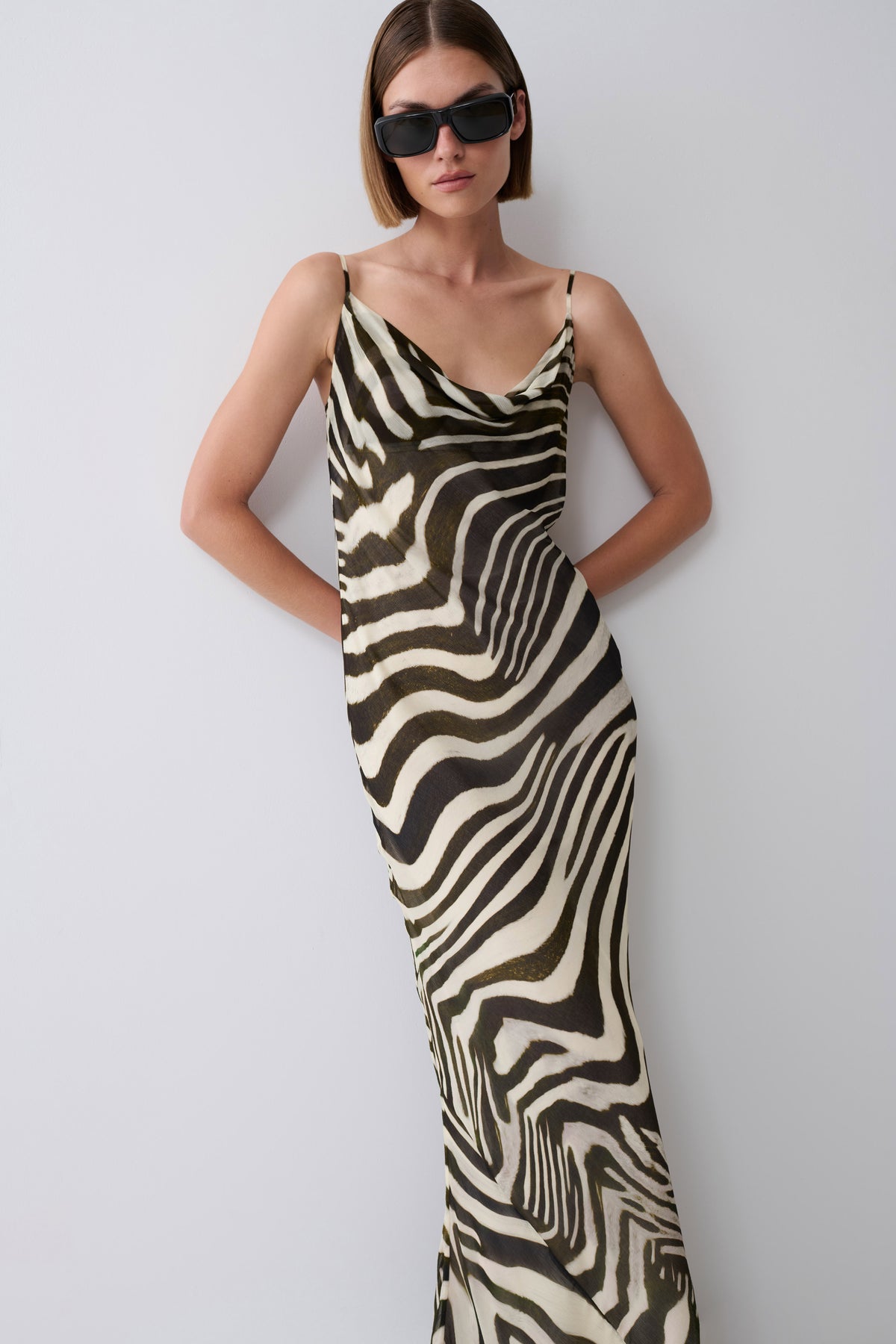 Zoe Cowl Front Printed Maxi Dress - Zebra Print #5