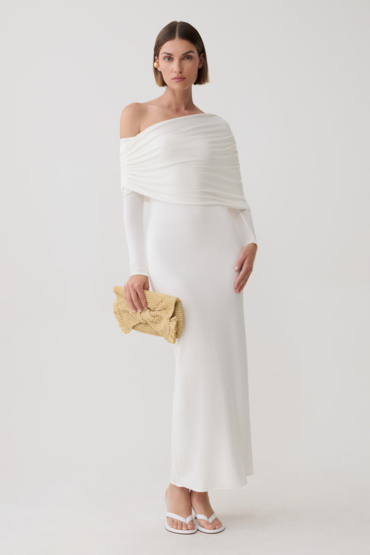 Corinna Modal One Shoulder Midi Dress - White