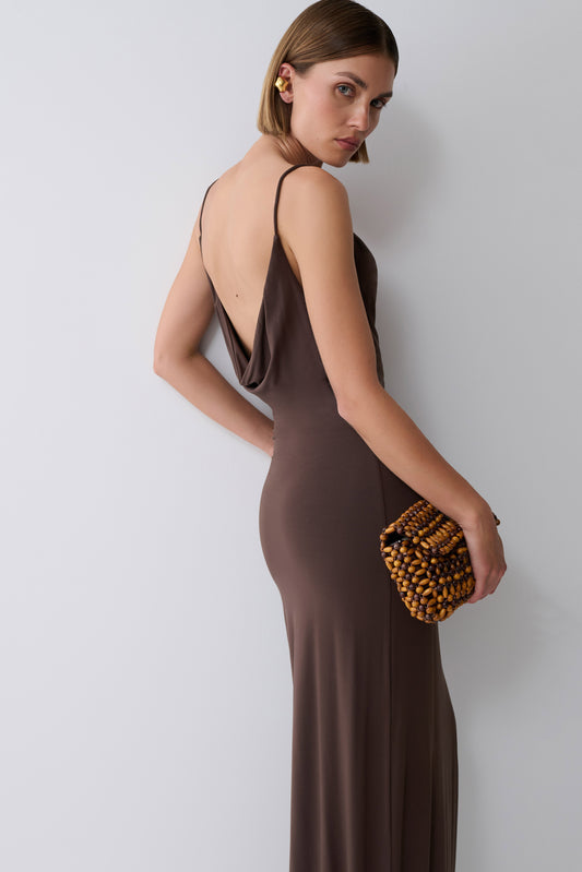 Joni Cowl Maxi Dress - Bitter Chocolate