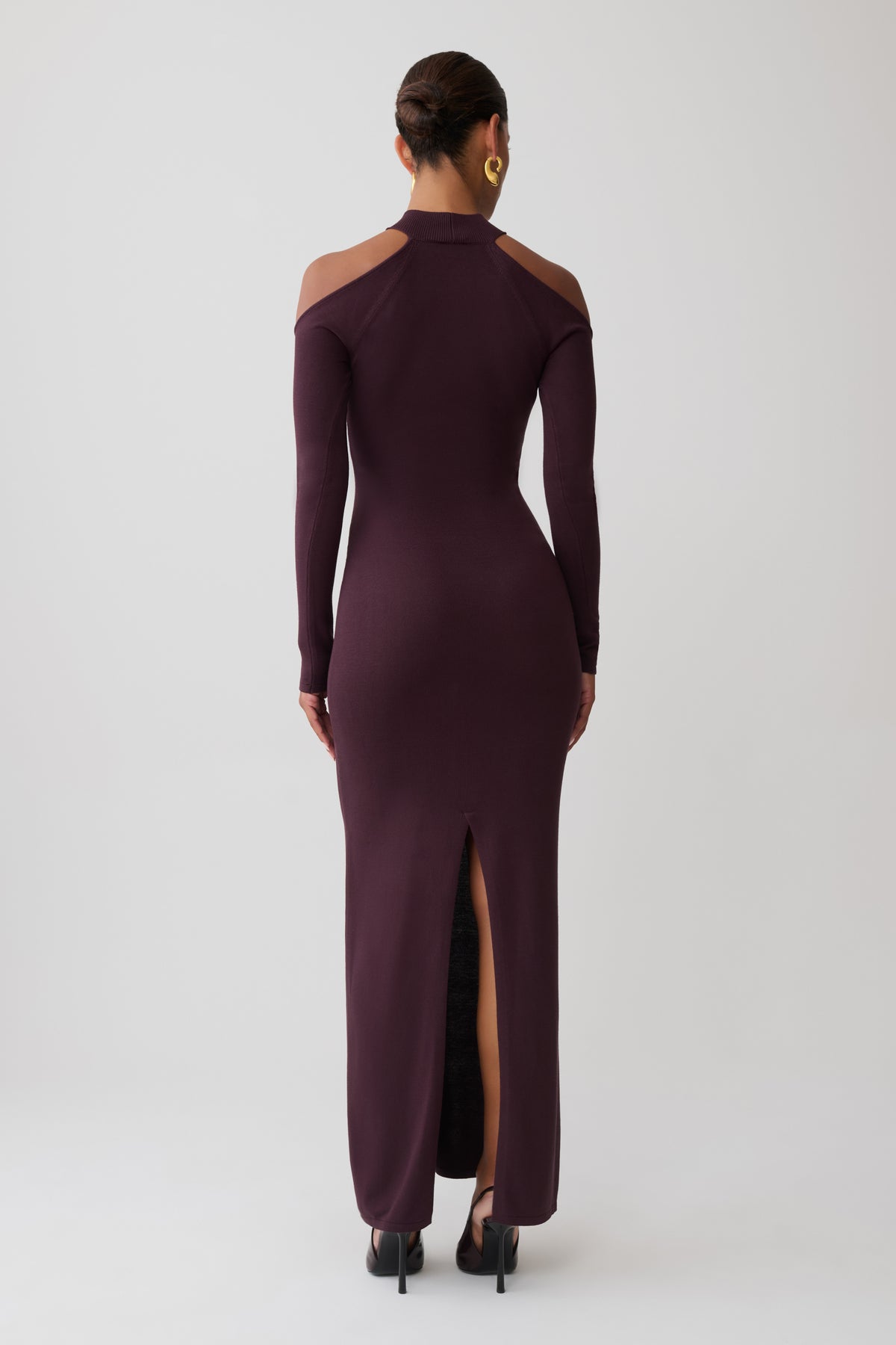 Emma Open Shoulder Maxi Knit Dress - Dark Chocolate #2