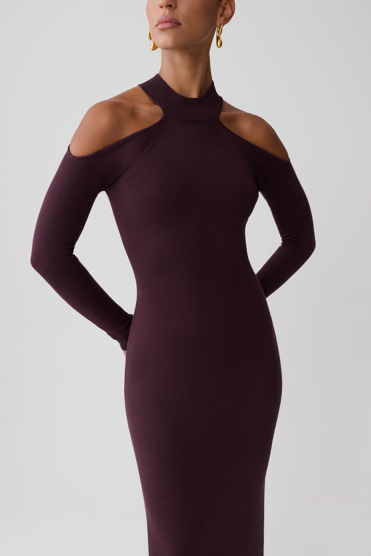 Emma Open Shoulder Maxi Knit Dress - Dark Chocolate #3