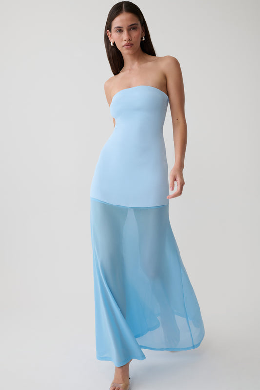 Louie Strapless Knit Maxi Dress - Baby Blue