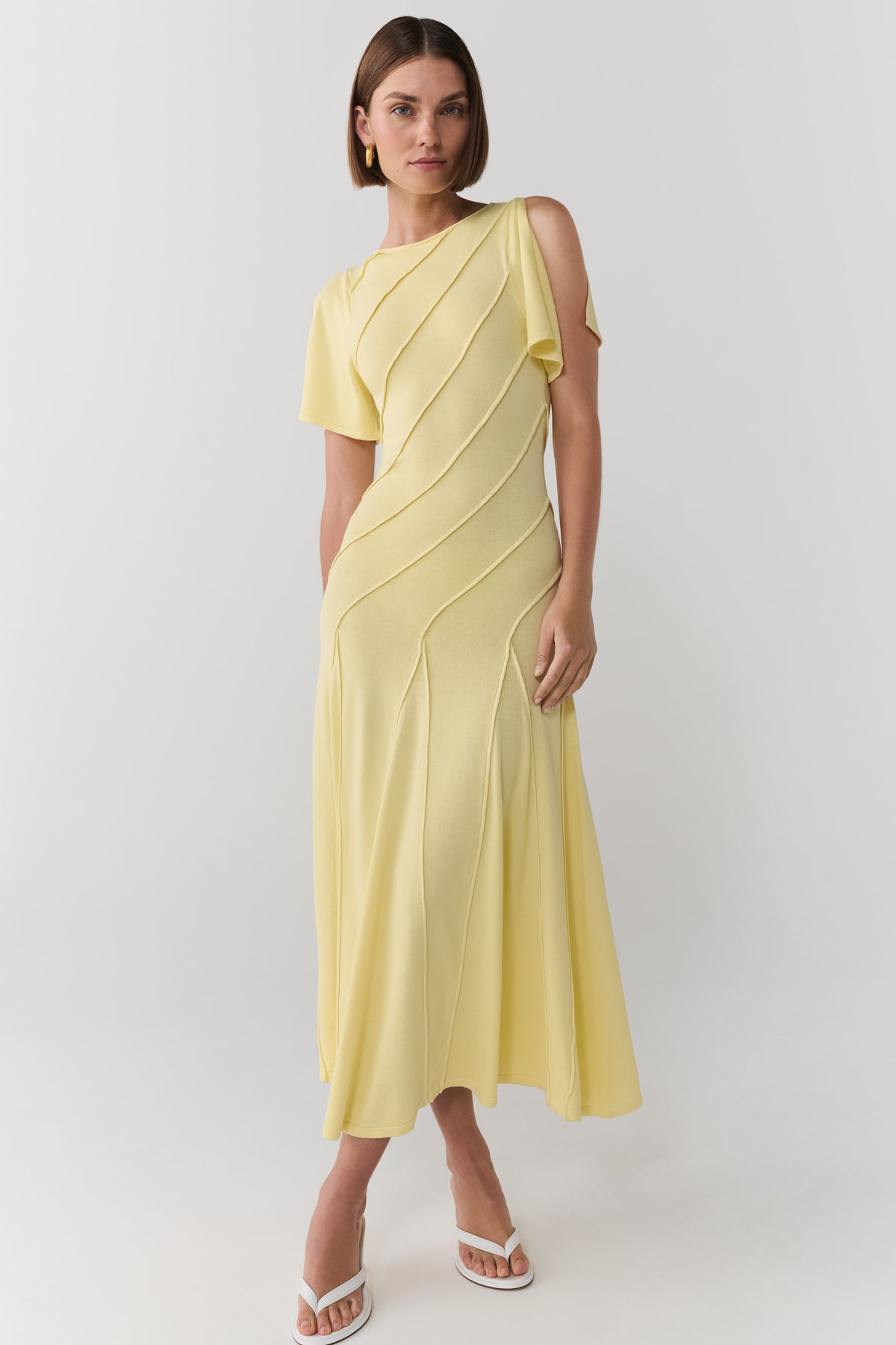 Lani Asymmetrical Knit Midi Dress - Butter Yellow #5