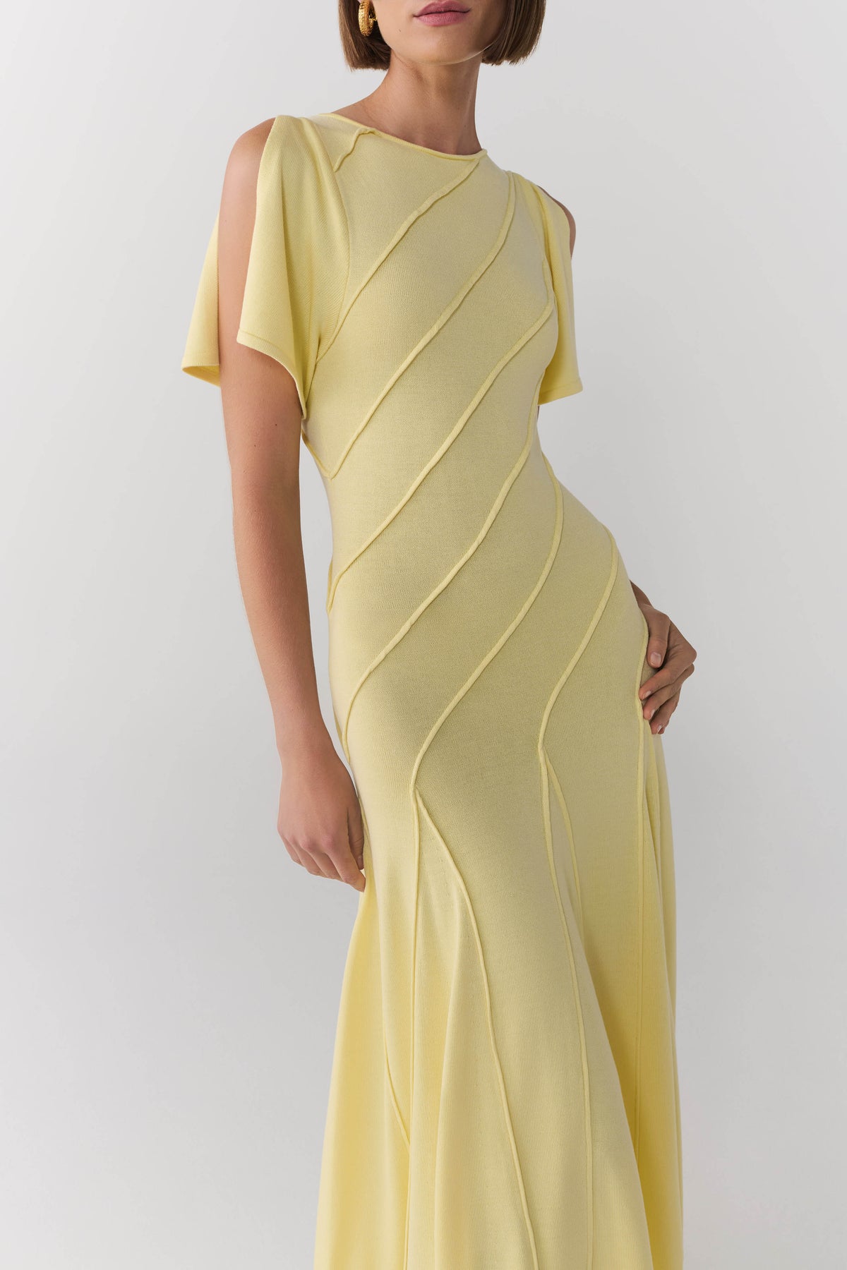 Lani Asymmetrical Knit Midi Dress - Butter Yellow #3