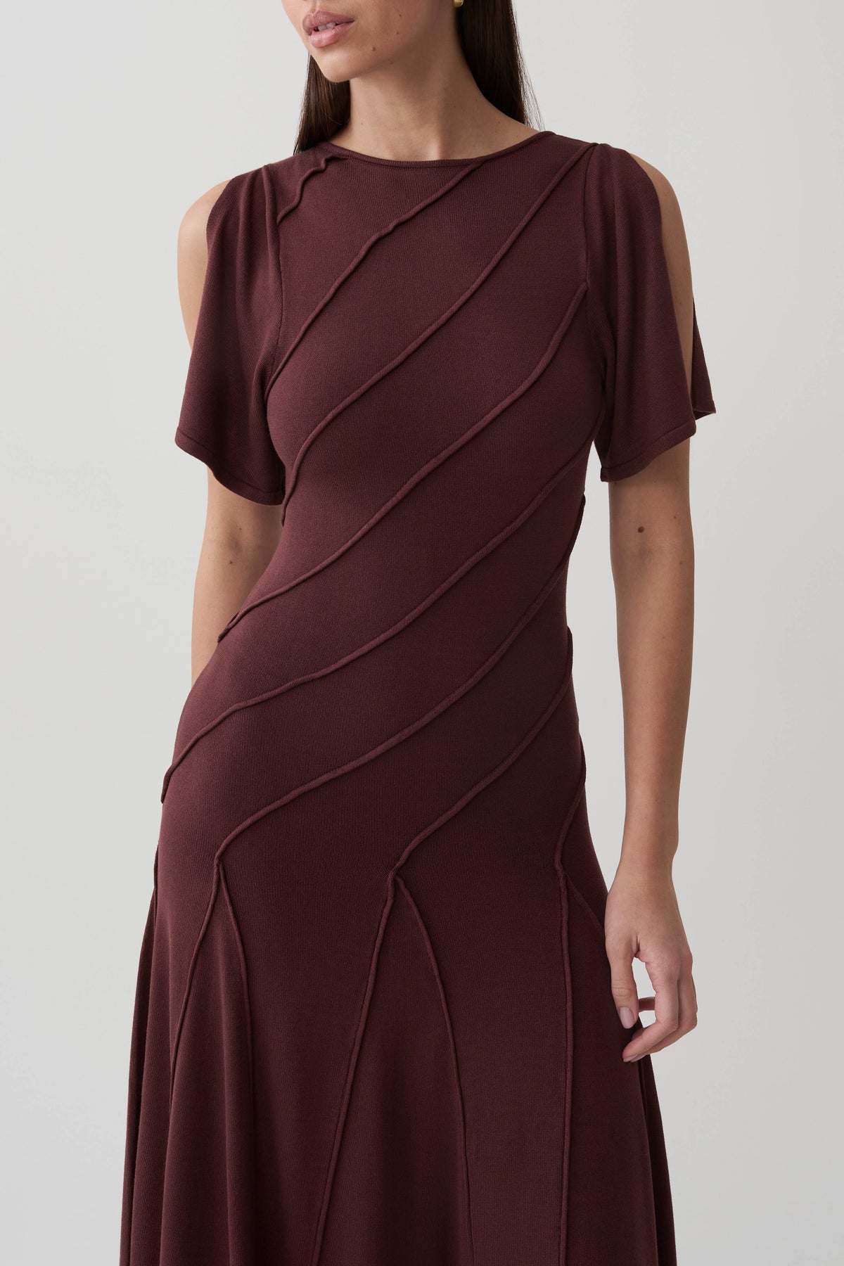 Lani Asymmetrical Knit Midi Dress - Chocolate #5