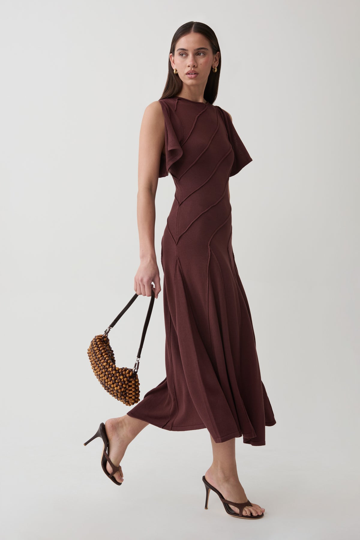 Lani Asymmetrical Knit Midi Dress - Chocolate