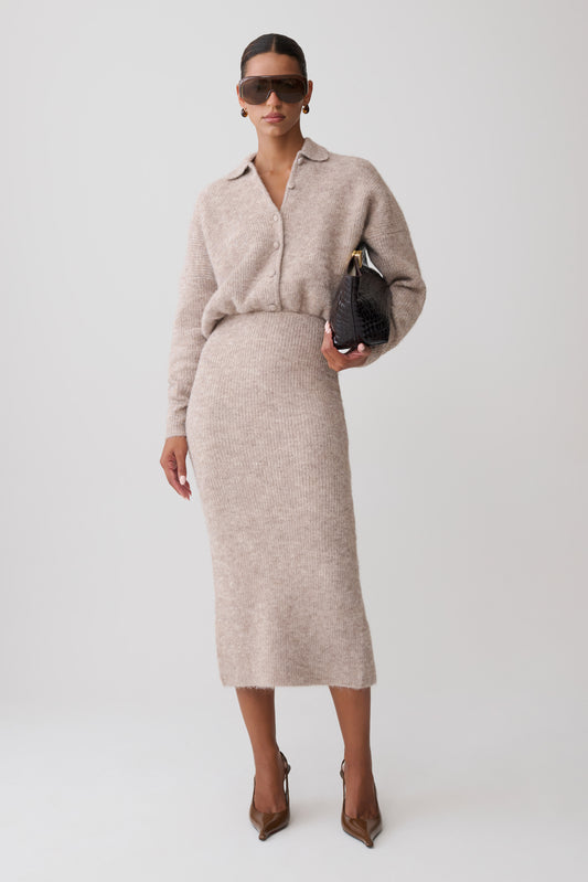 Simoney Long Sleeve Midi Knit Dress - Oat Marle