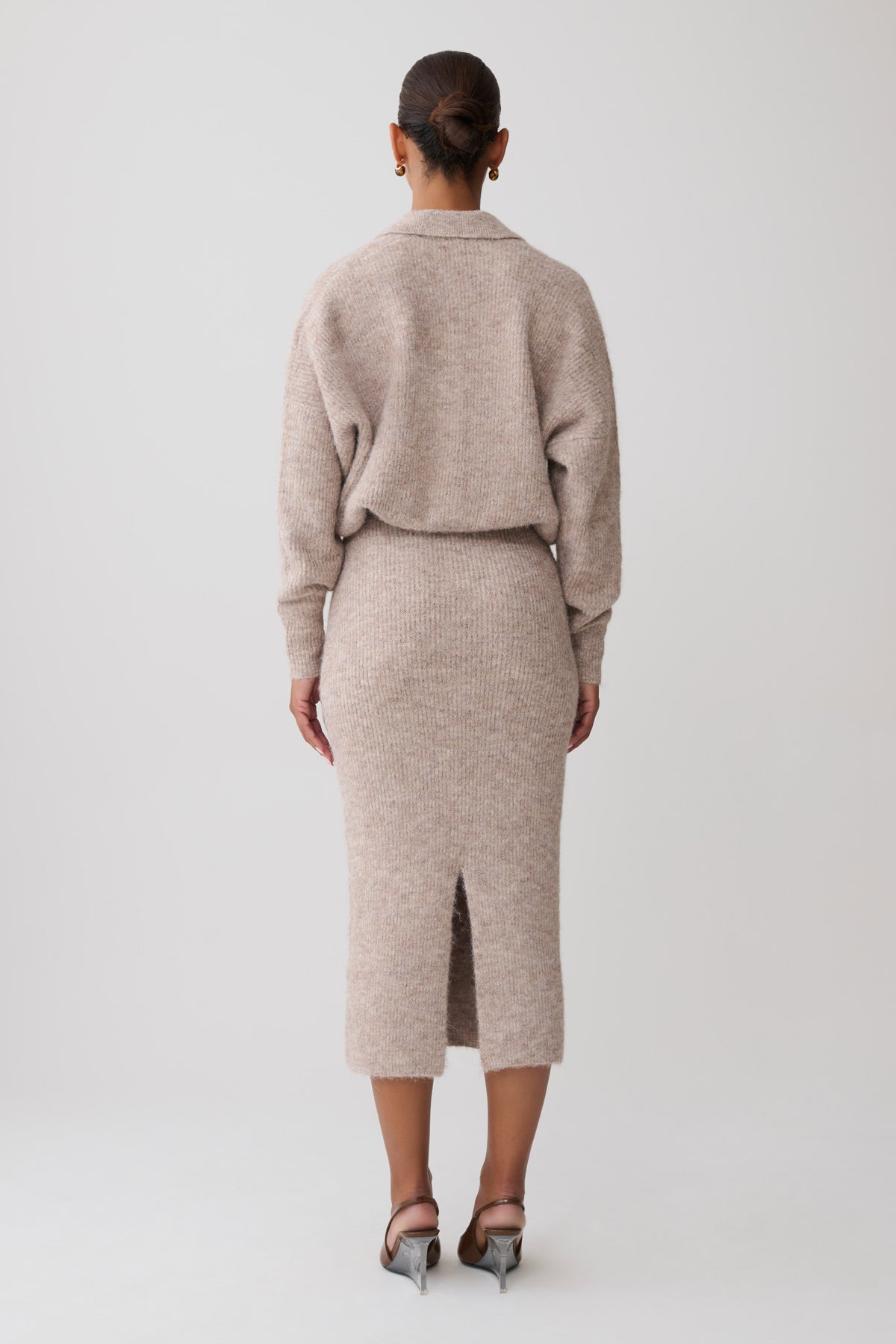 Simoney Long Sleeve Midi Knit Dress - Oat Marle #2