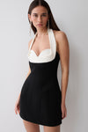 Malika Bust Detail Halter Mini Dress - Black/White