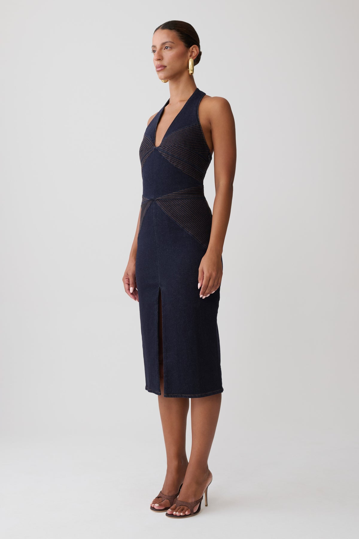 Kath Top Stitched Denim Midi Dress - Washed Indigo Blue #3