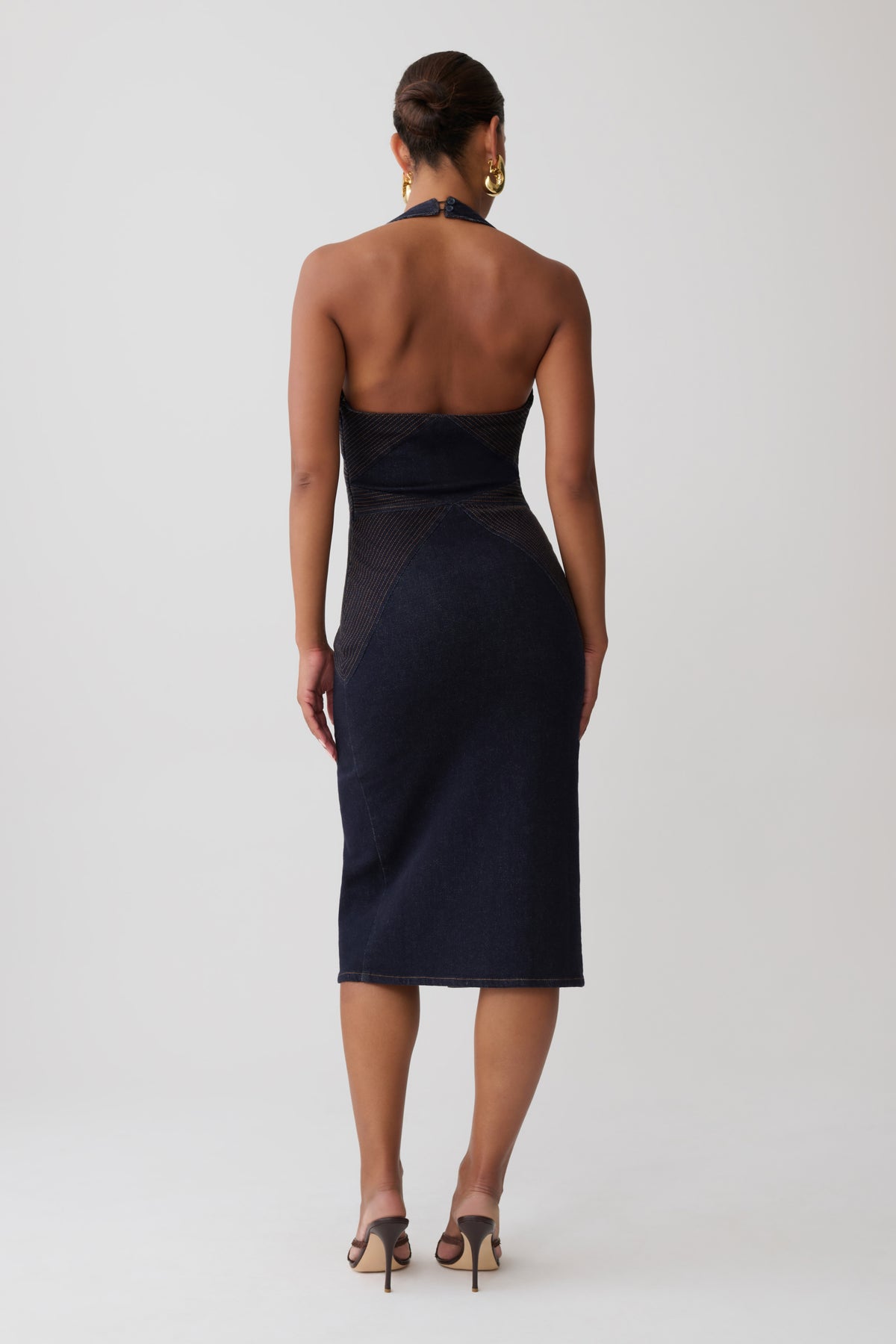 Kath Top Stitched Denim Midi Dress - Washed Indigo Blue