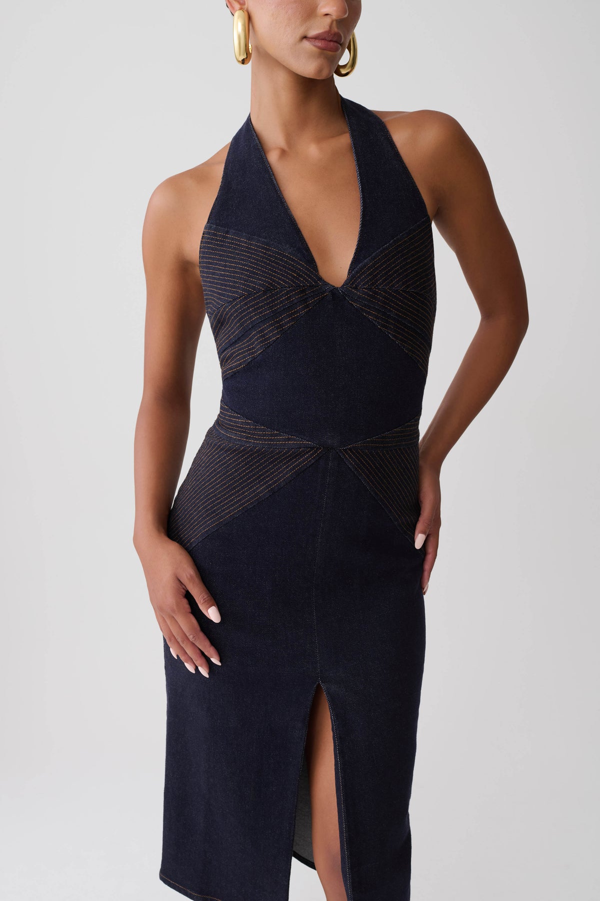 Kath Top Stitched Denim Midi Dress - Washed Indigo Blue #6