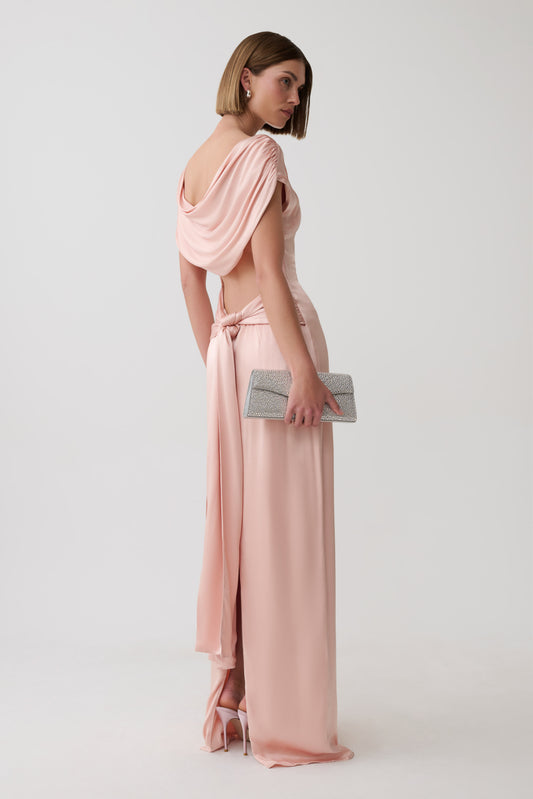 Valencia Open Back Satin Maxi Dress - Peach