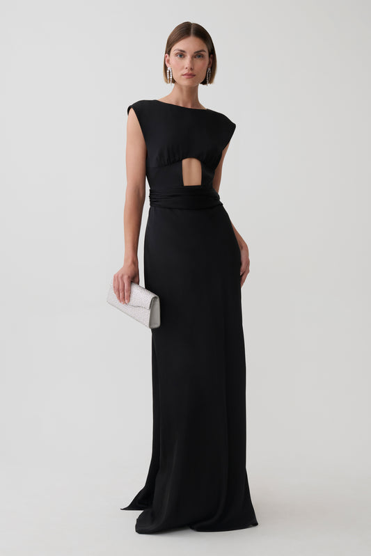 Destiny Cut Out Satin Maxi Dress - Black