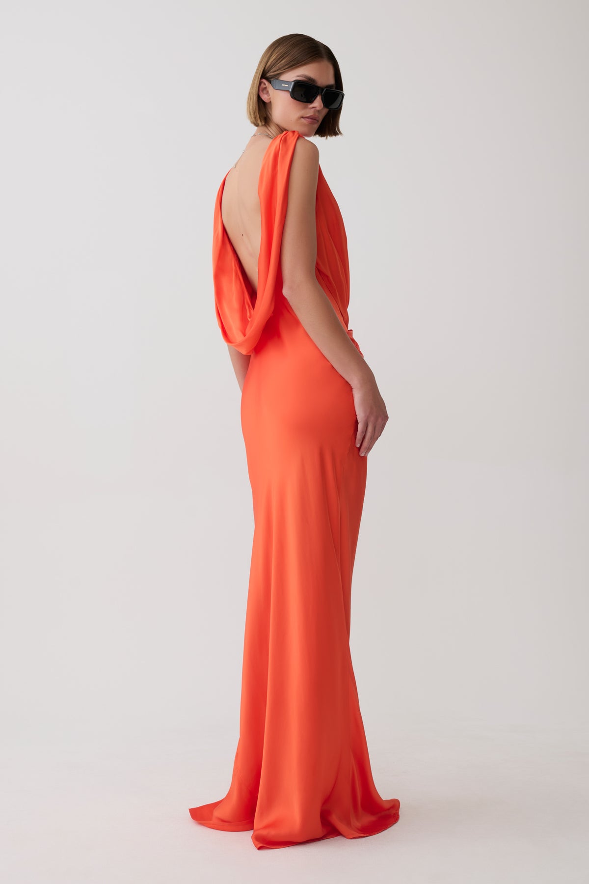 Fantina V Neck Satin Maxi Dress - Blood Orange